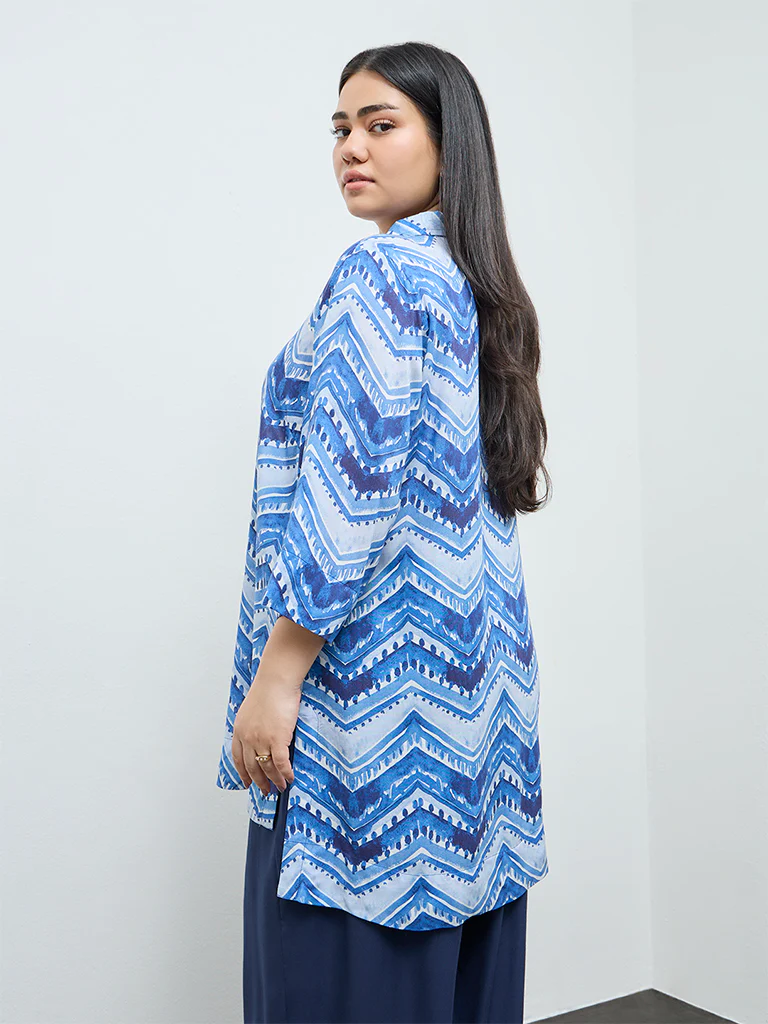 Diza Indigo Chevron Pattern Tunic - Image 4