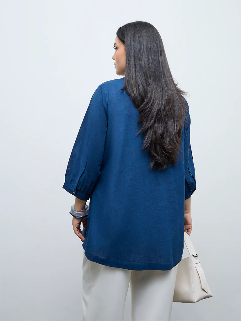 Diza Indigo Floral Embroidered Cotton Tunic - Image 4