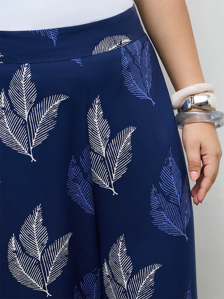 Diza Indigo Foliage Printed Ethnic Pants - Image 3
