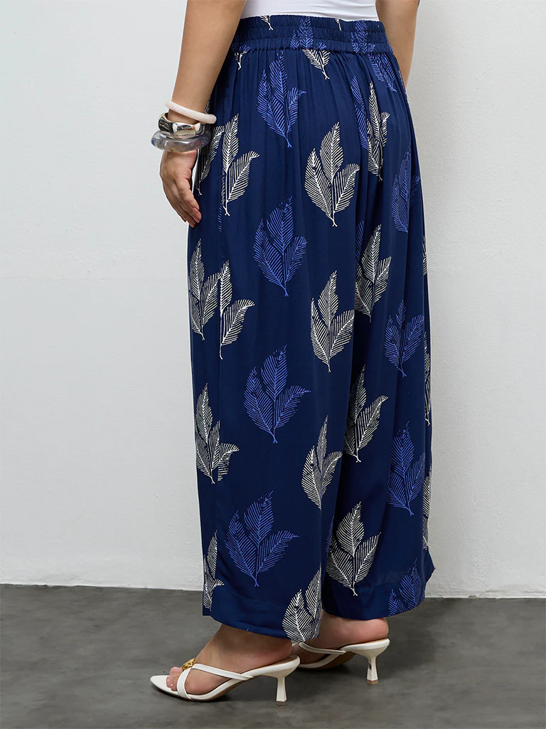 Diza Indigo Foliage Printed Ethnic Pants - Image 4