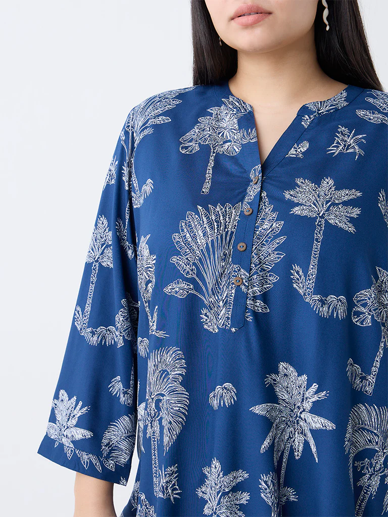 Diza Indigo Foliage Printed Tunic - Image 2