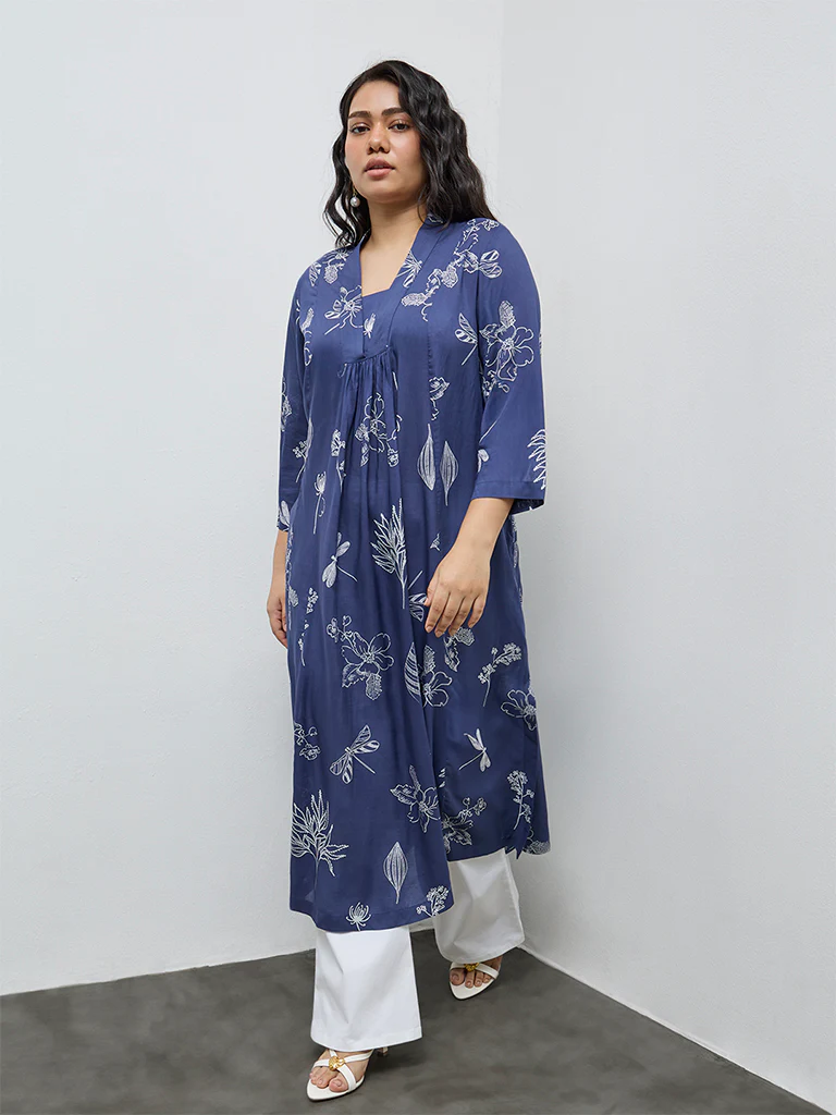 Diza Indigo Garden-Themed A-Line Kurta - Image 2