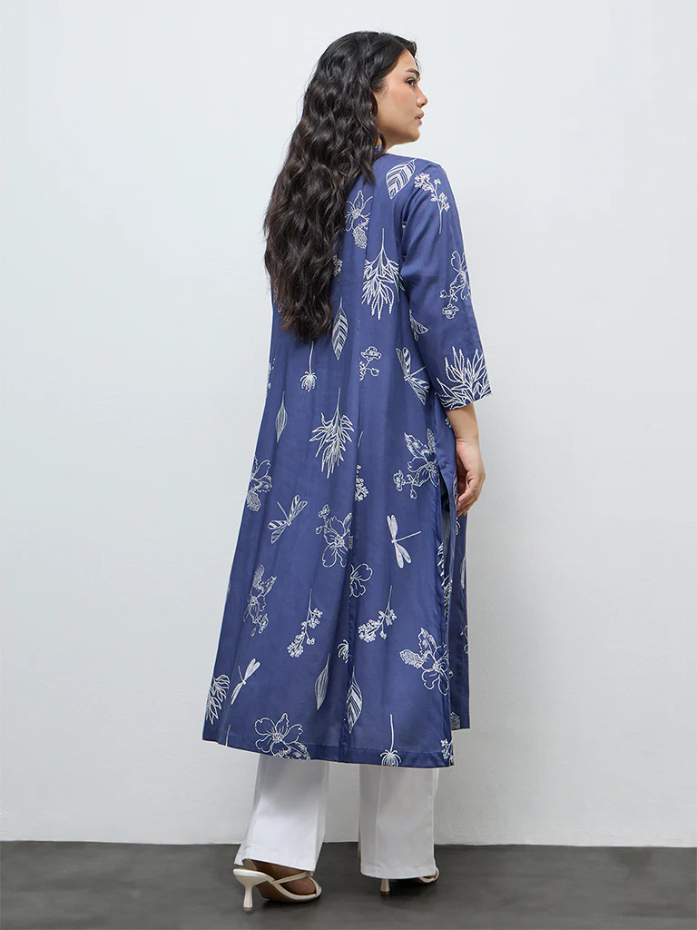 Diza Indigo Garden-Themed A-Line Kurta - Image 4