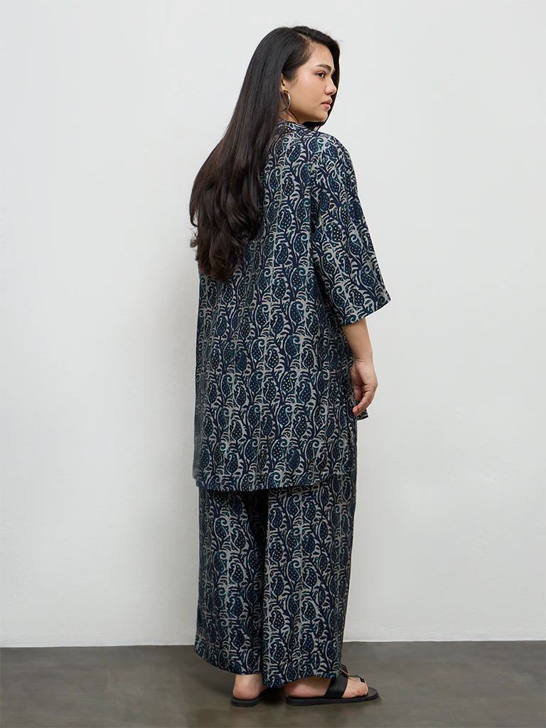 Diza Indigo Paisley Printed High-Low Tunic - Image 4