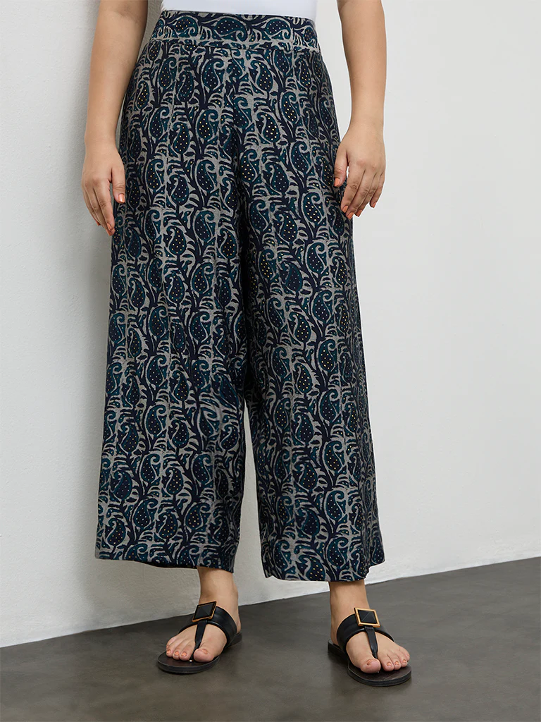 Diza Indigo Paisley Printed Palazzos