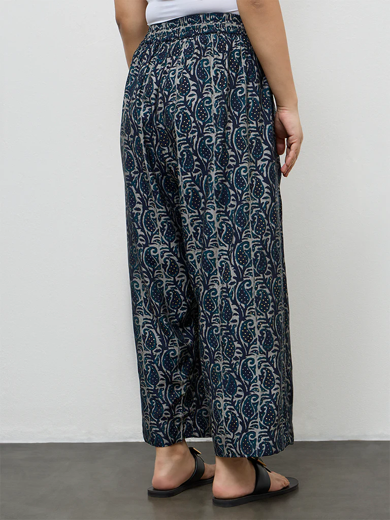 Diza Indigo Paisley Printed Palazzos - Image 4