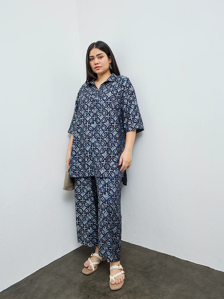 Diza Indigo Printed Ethnic Pants - Image 2