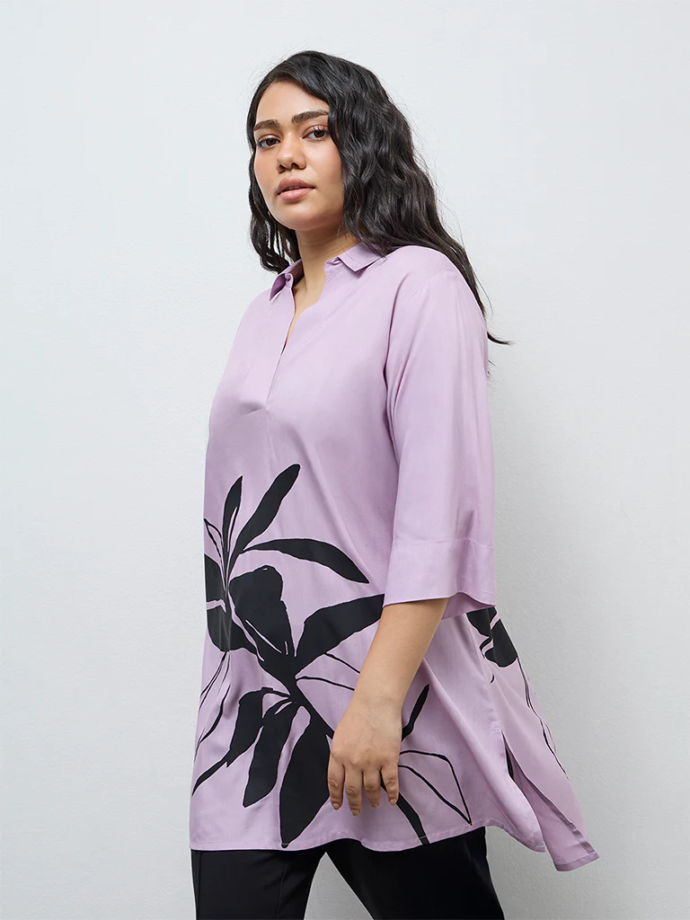 Diza Lavender Floral Printed High-Low Kurti