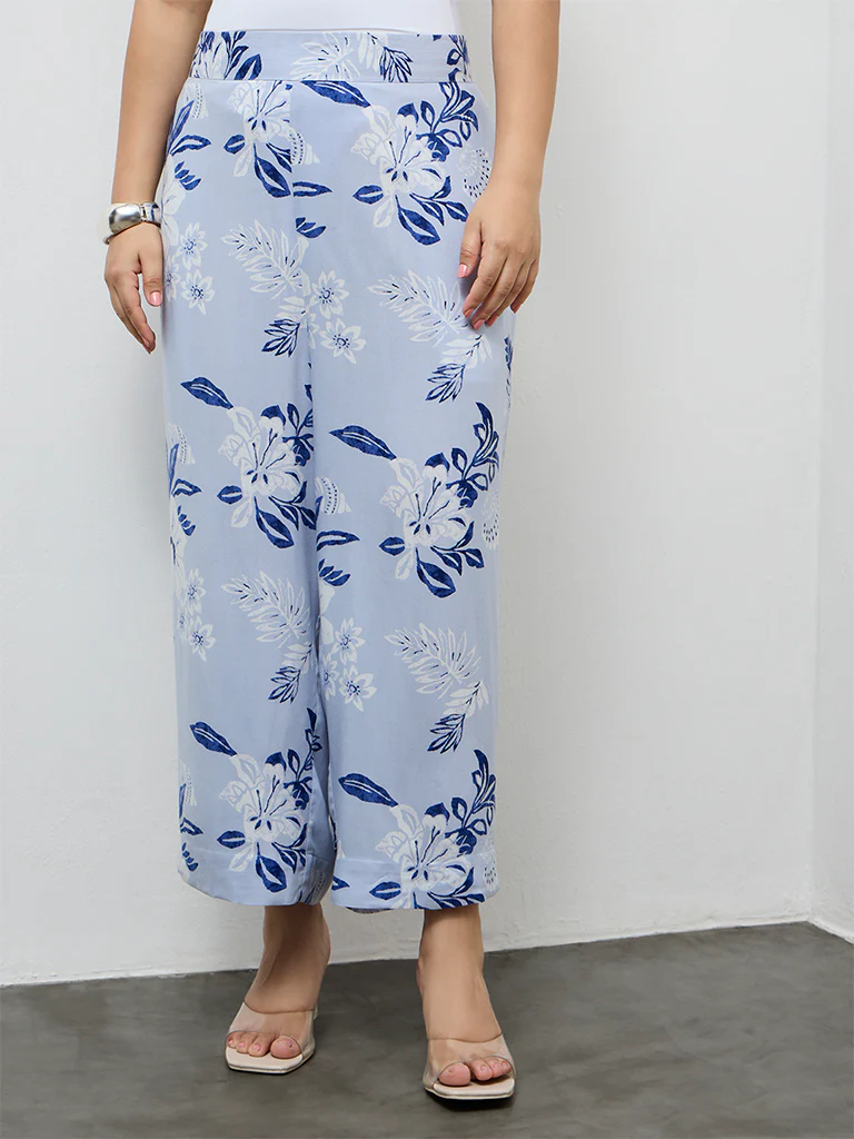 Diza Light Blue Floral Printed Ethnic Pants
