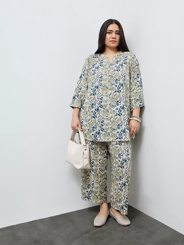 Diza Light Taupe Botanical Printed Pants - Image 2