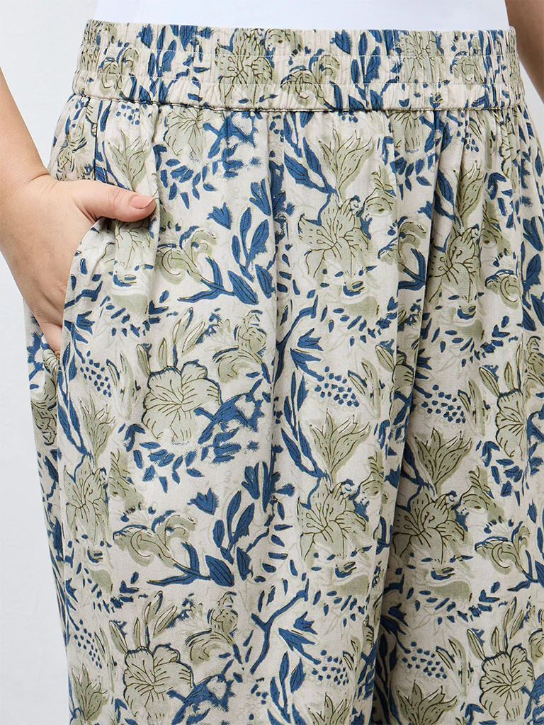 Diza Light Taupe Botanical Printed Pants - Image 3