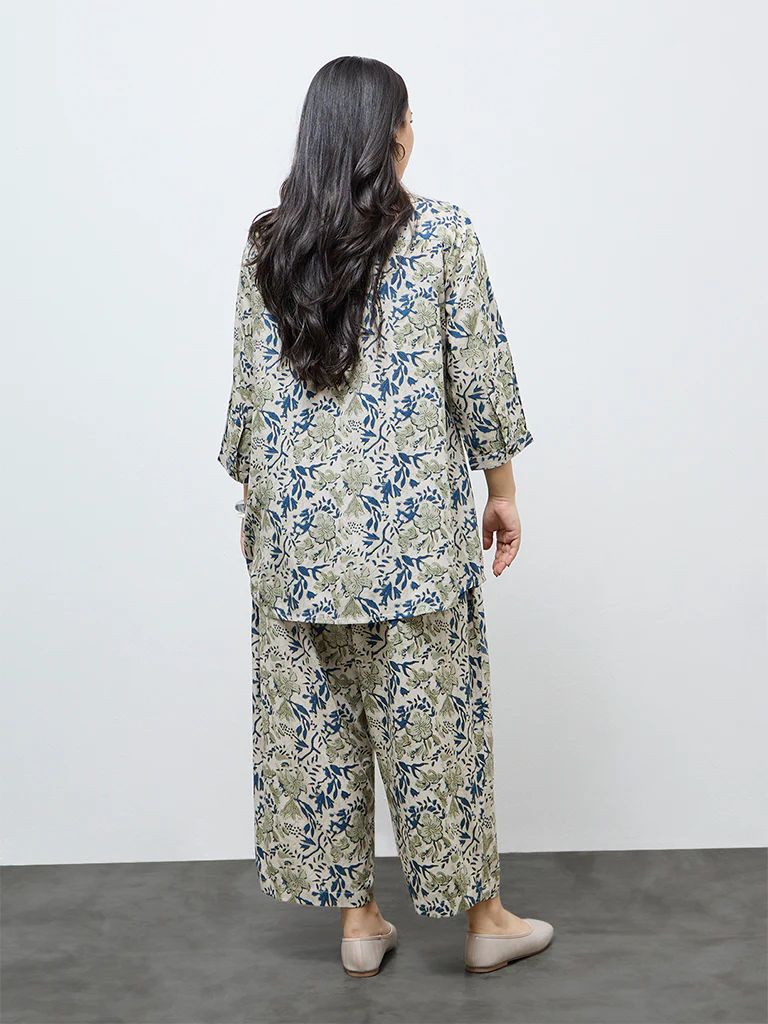 Diza Light Taupe Botanical Printed Tunic - Image 4