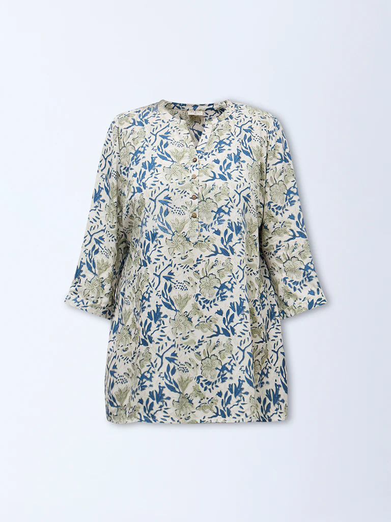 Diza Light Taupe Botanical Printed Tunic - Image 5