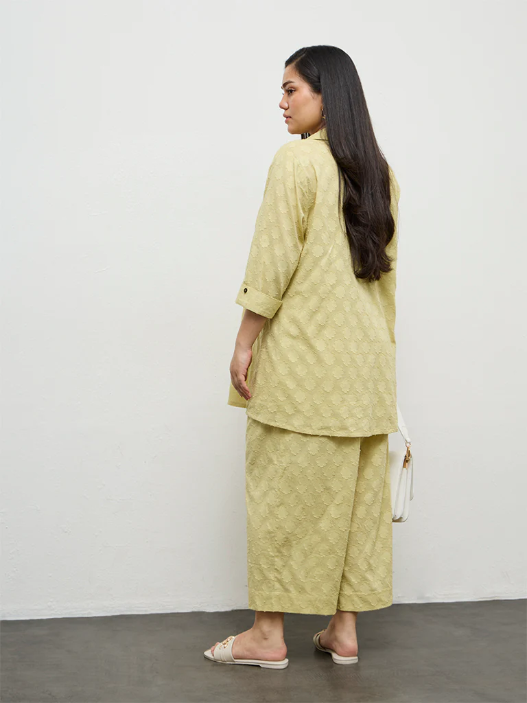 Diza Lime Floral Textured A-Line Cotton Tunic - Image 4