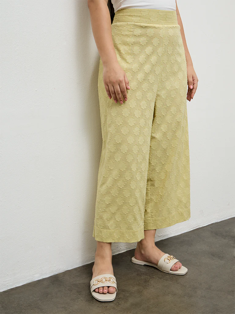 Diza Lime Floral Textured Pants