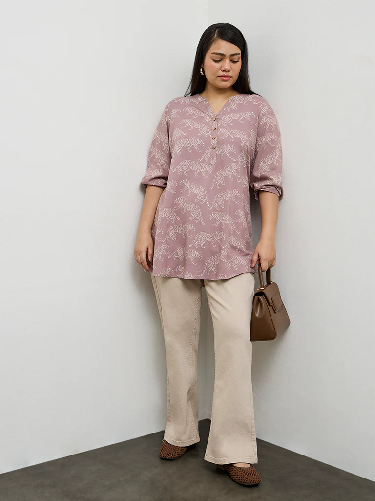 Diza Mauve Animal Printed Tunic - Image 2