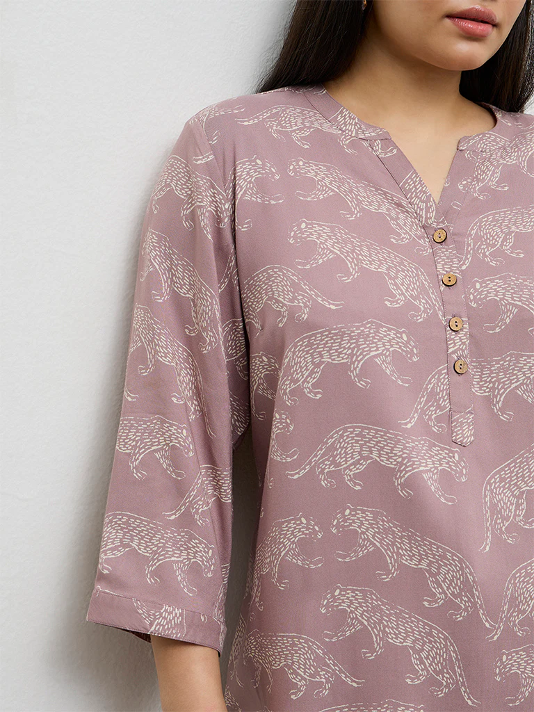 Diza Mauve Animal Printed Tunic - Image 3