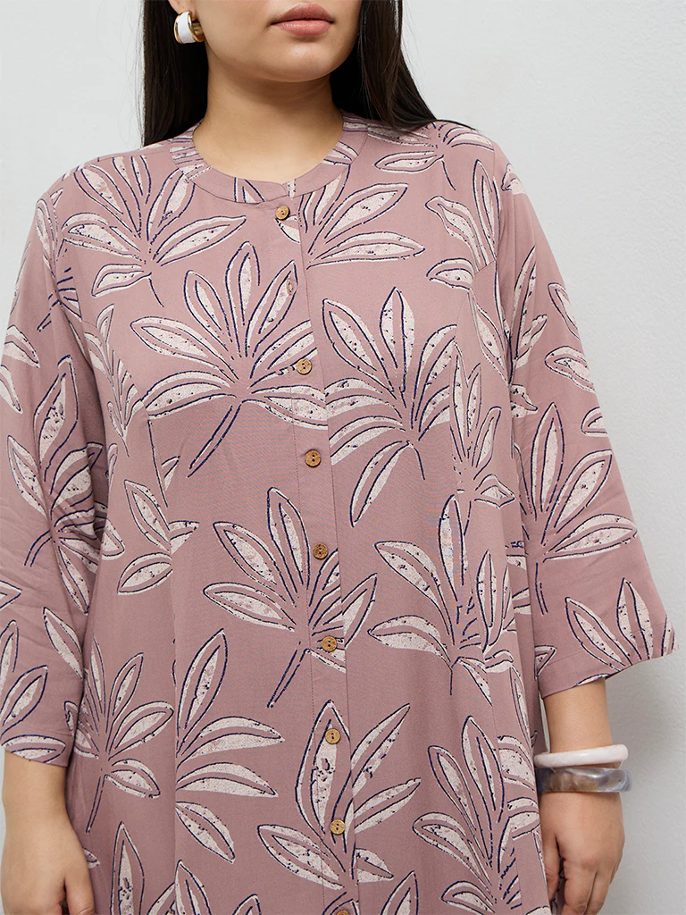 Diza Mauve Botanical Printed A-Line Kurta - Image 3