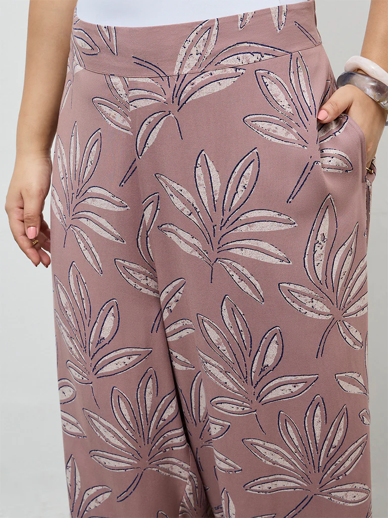 Diza Mauve Botanical Printed Ethnic Pants - Image 3