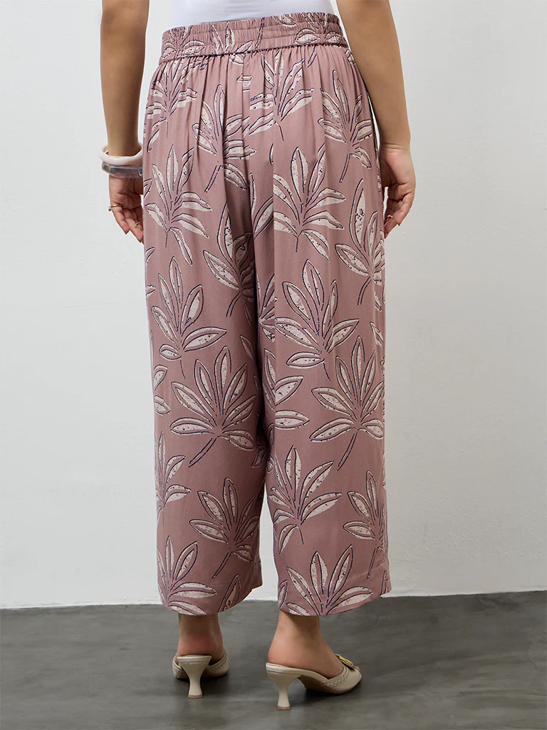 Diza Mauve Botanical Printed Ethnic Pants - Image 4