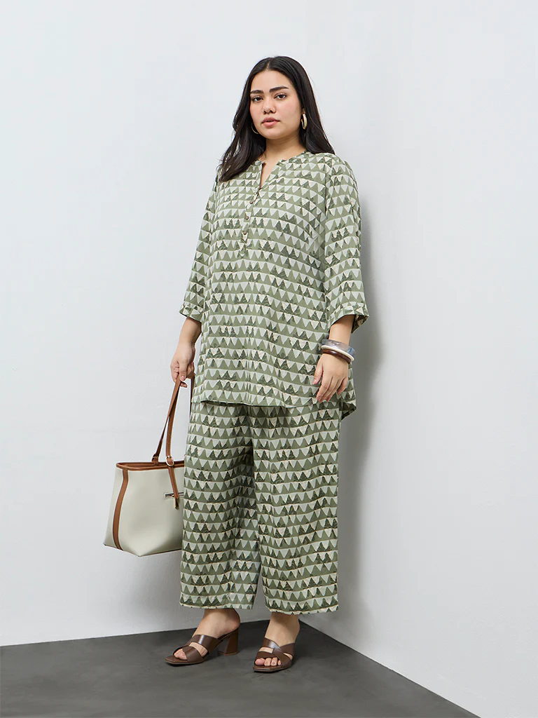 Diza Mint Geometric Printed Pants - Image 2
