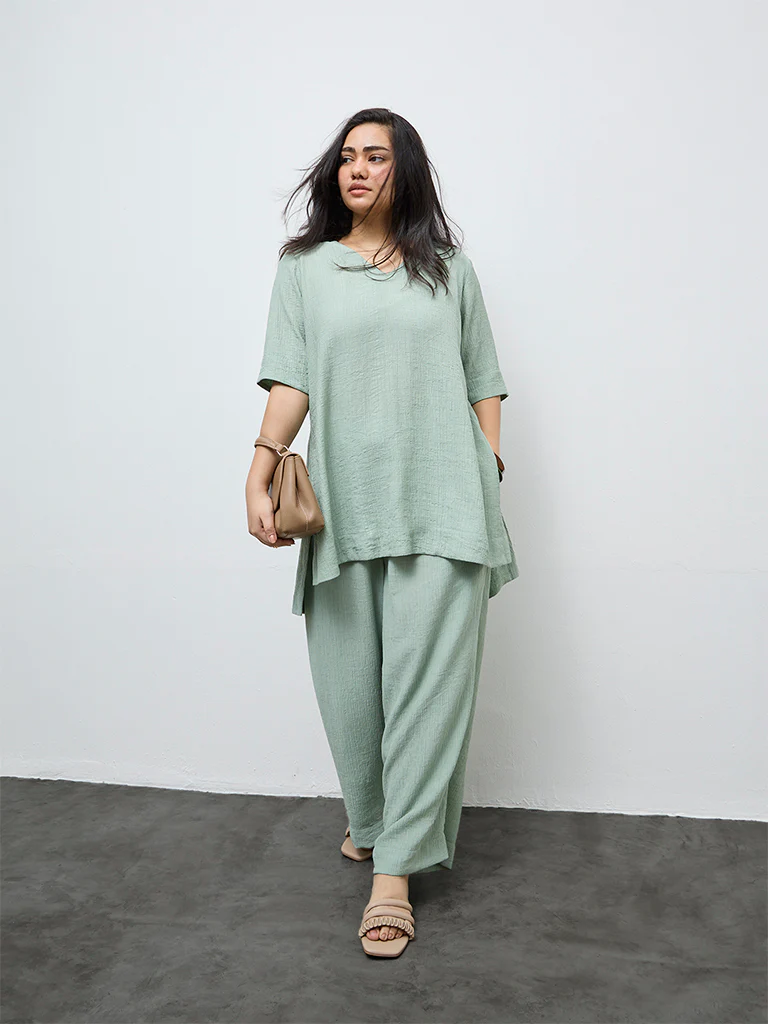 Diza Mint Textured High-Low Tunic - Image 2