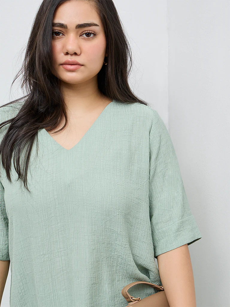 Diza Mint Textured High-Low Tunic - Image 3
