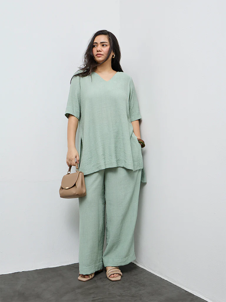 Diza Mint Textured Pants - Image 2