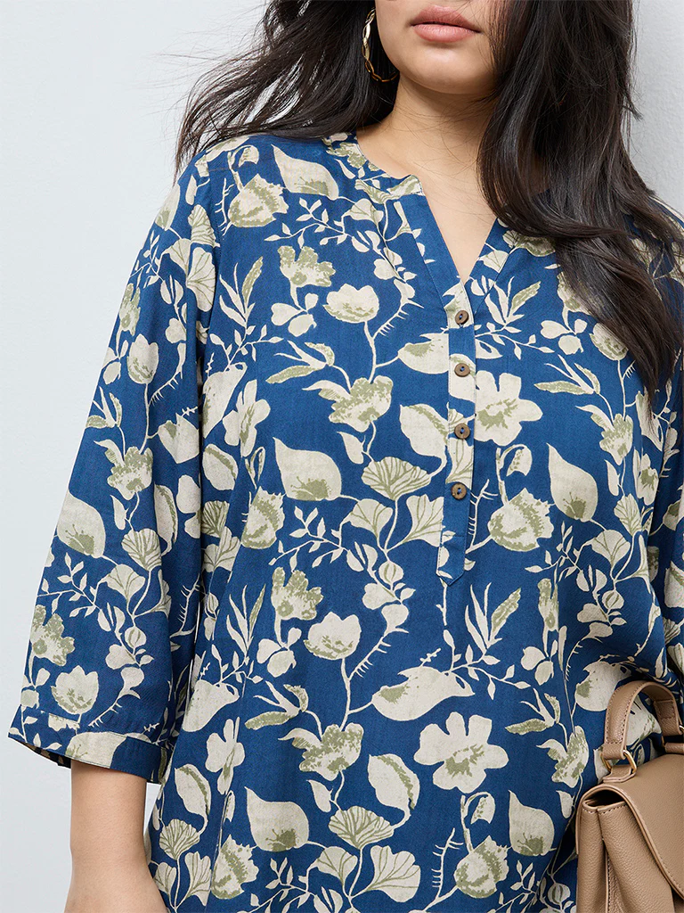 Diza Navy Floral Pattern Tunic - Image 3