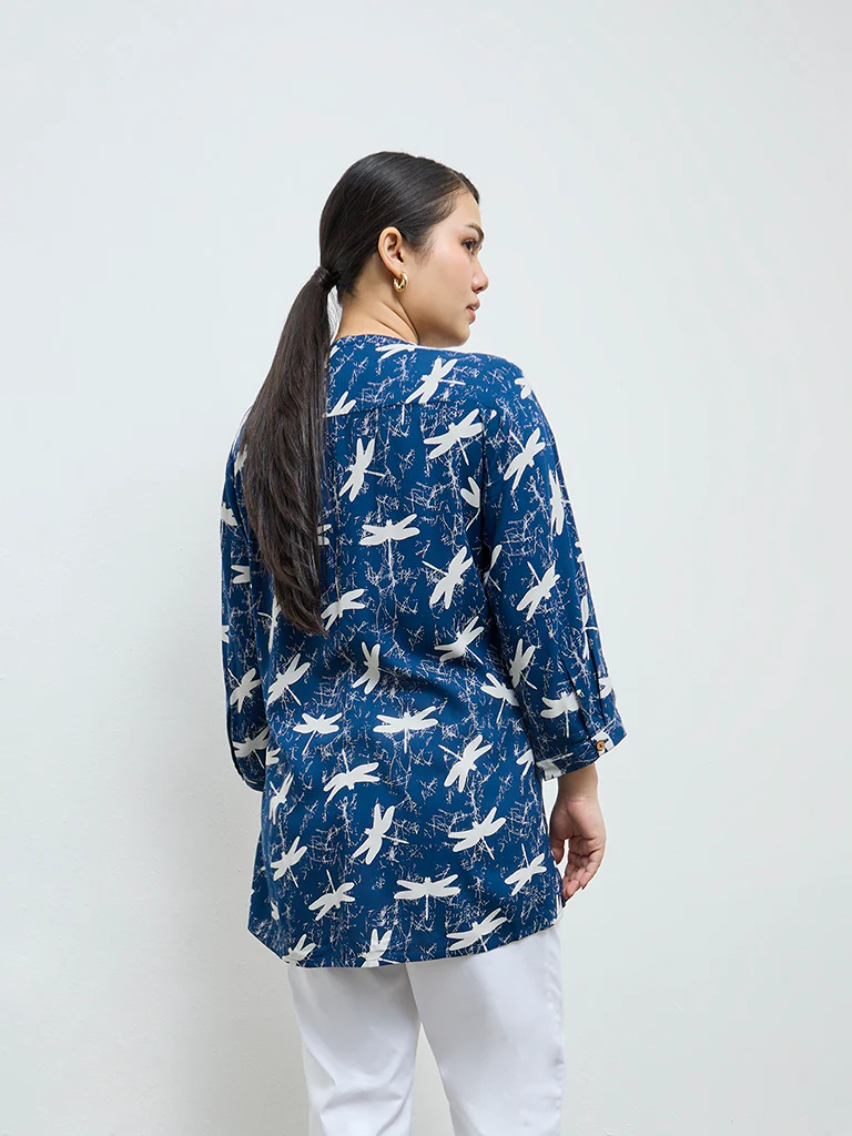 Diza Navy Printed Tunic - Image 4