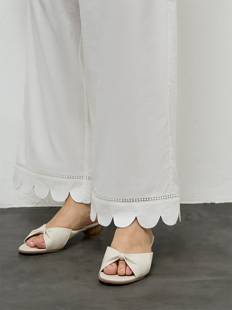 Diza Off-White Scallop-Detailed Cotton Pants - Image 3
