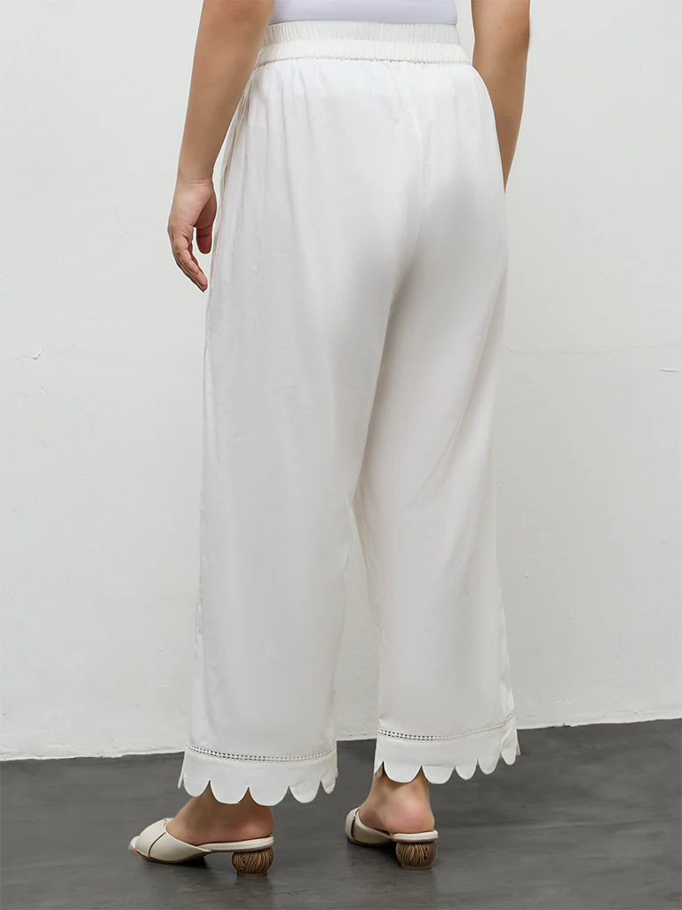 Diza Off-White Scallop-Detailed Cotton Pants - Image 4