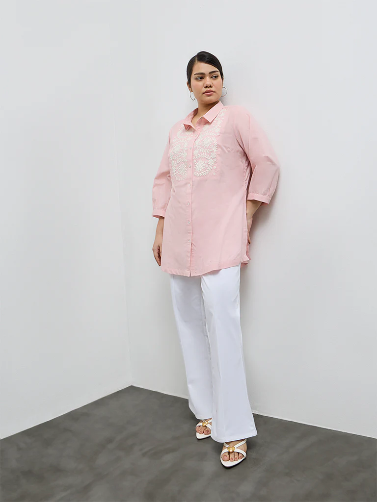 Diza Pink Botanical Embroidered Cotton Tunic - Image 2