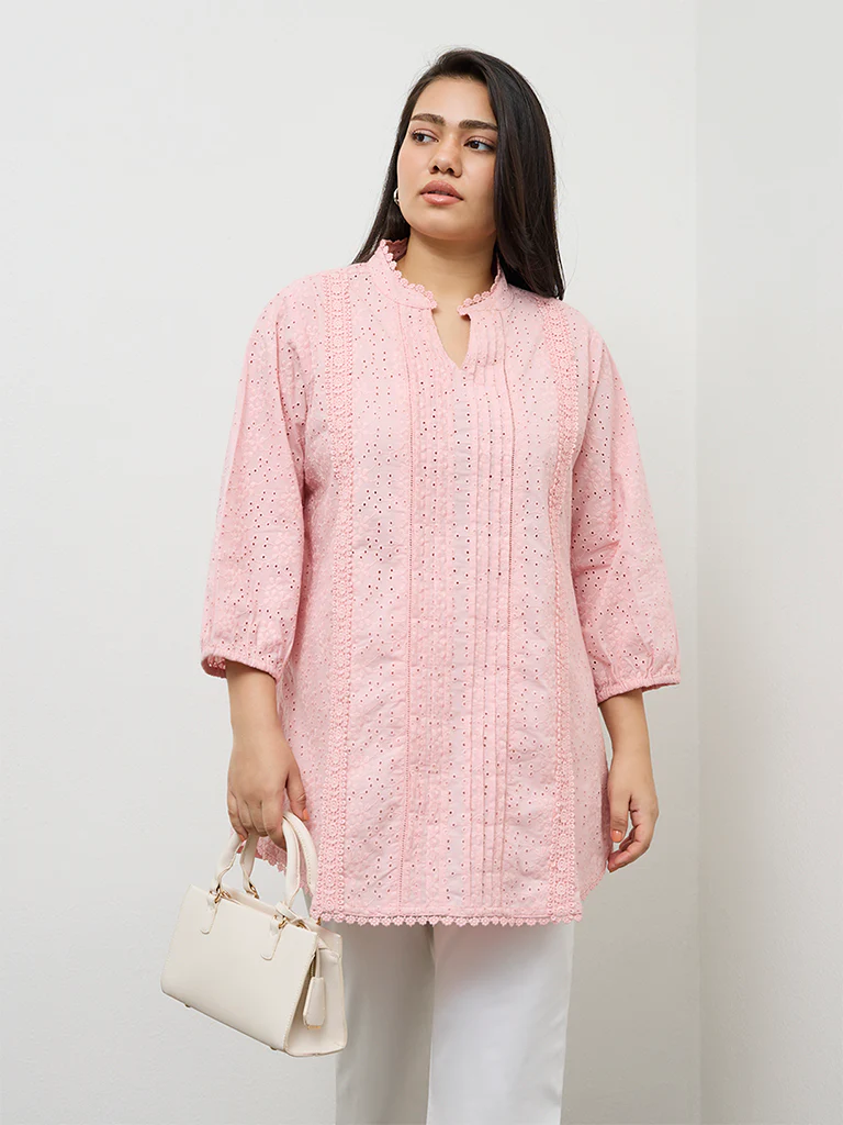 Diza Pink Broderie Anglaise Cotton Tunic