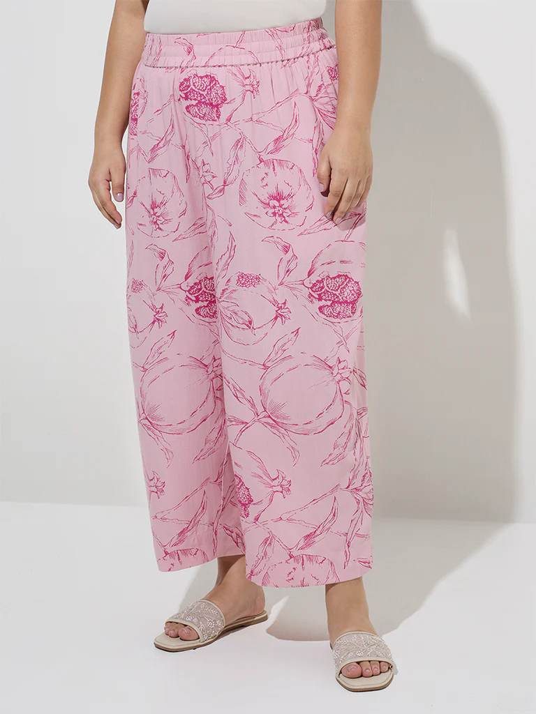 Diza Pink Floral Design Mid-Rise Palazzos - Image 2
