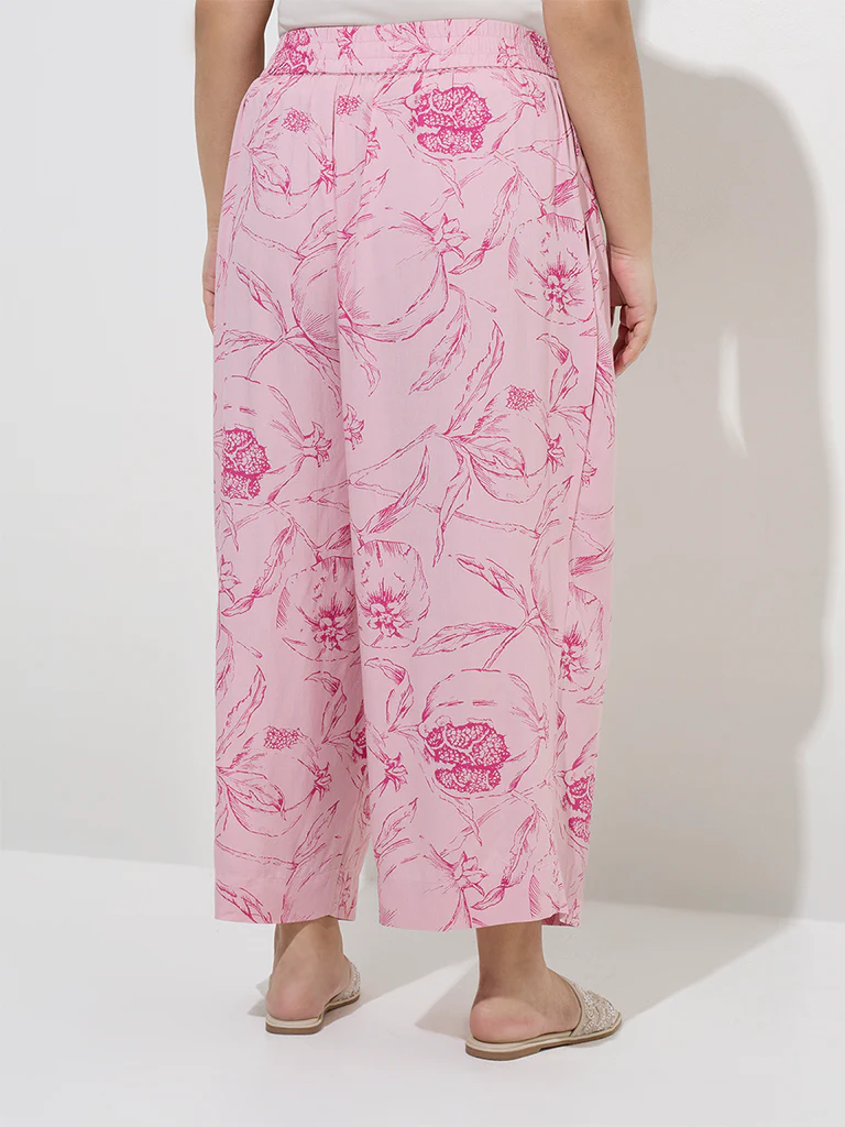 Diza Pink Floral Design Mid-Rise Palazzos - Image 4