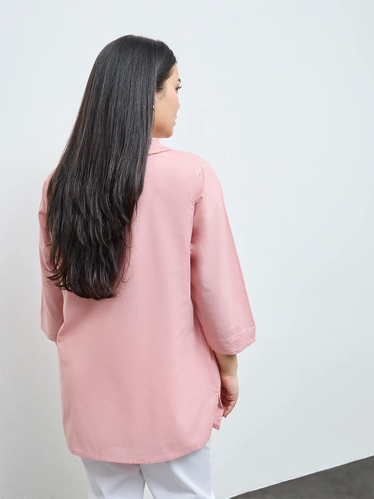 Diza Pink Floral Embroidered Cotton Tunic - Image 4