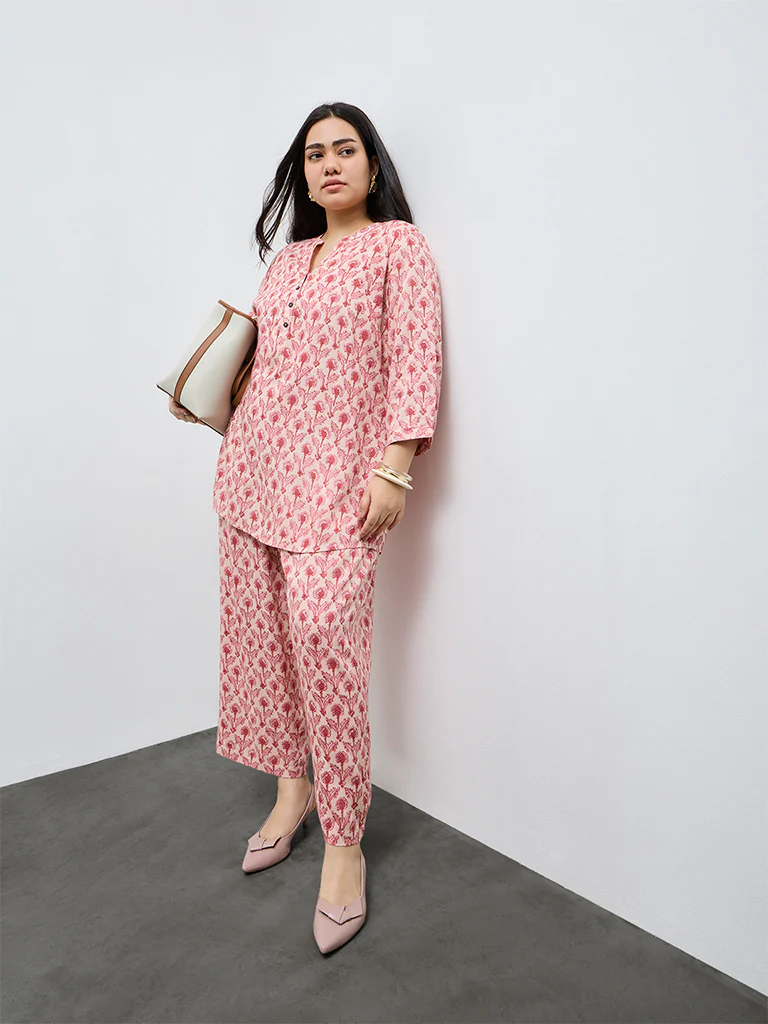 Diza Pink Floral Printed Tunic - Image 2