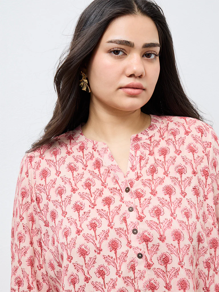 Diza Pink Floral Printed Tunic - Image 3