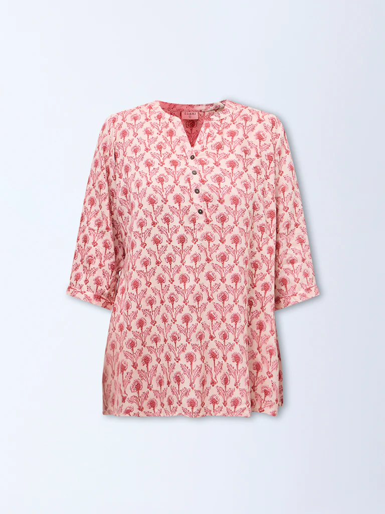 Diza Pink Floral Printed Tunic - Image 5