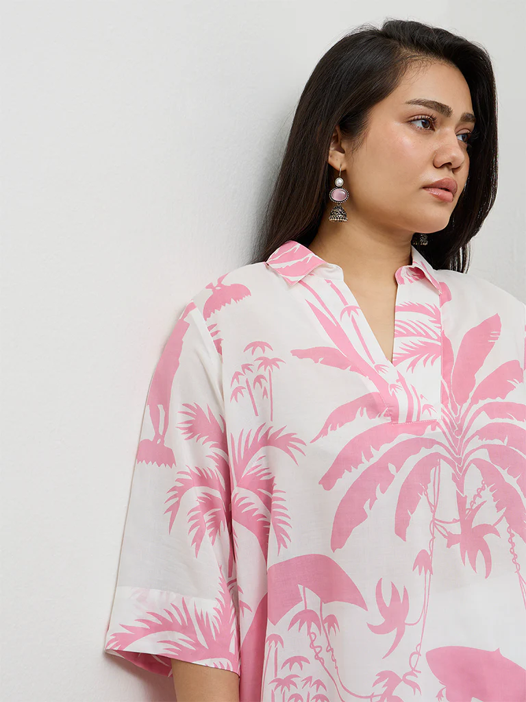 Diza Pink Tropical Printed High-Low Tunic - Image 3