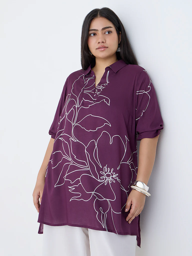 Diza Plum Floral Design Tunic - Image 2