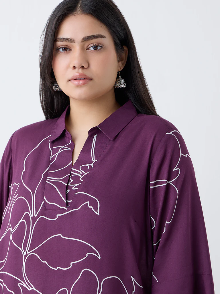 Diza Plum Floral Design Tunic - Image 3