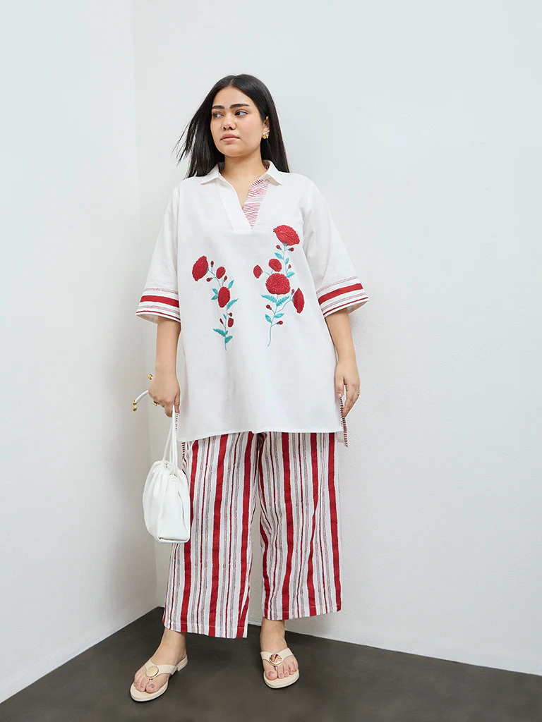 Diza Red Striped Cotton-Blend Pants - Image 2