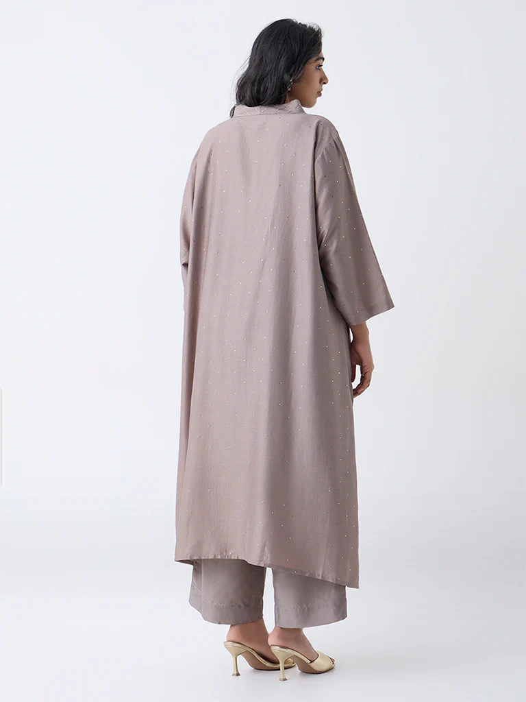Diza Taupe Embellished A-Line Kurta - Image 4