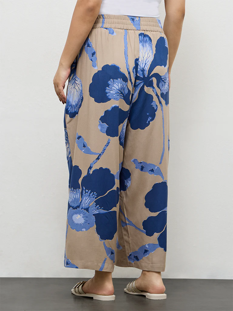 Diza Taupe Foliage Printed Palazzos - Image 4