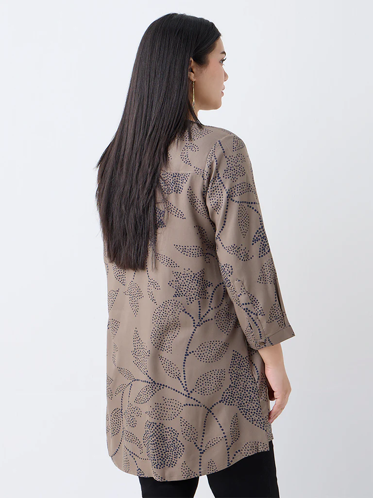 Diza Taupe Foliage Printed Tunic - Image 4