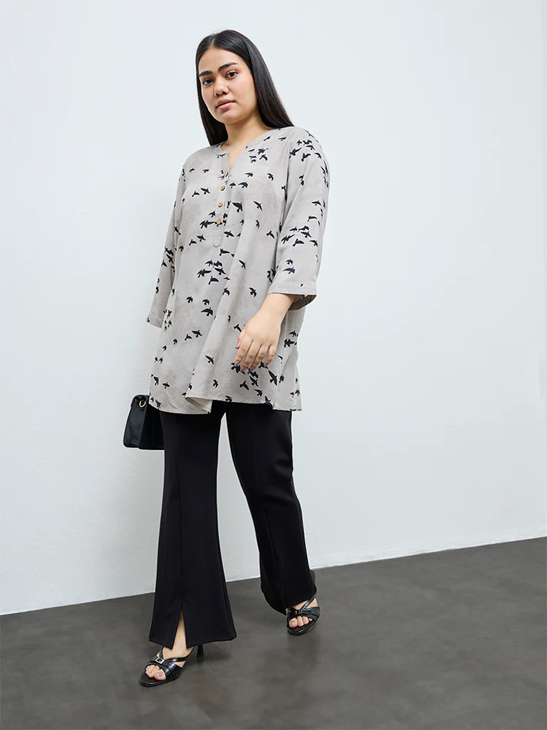 Diza Taupe Printed A-Line Kurta - Image 2