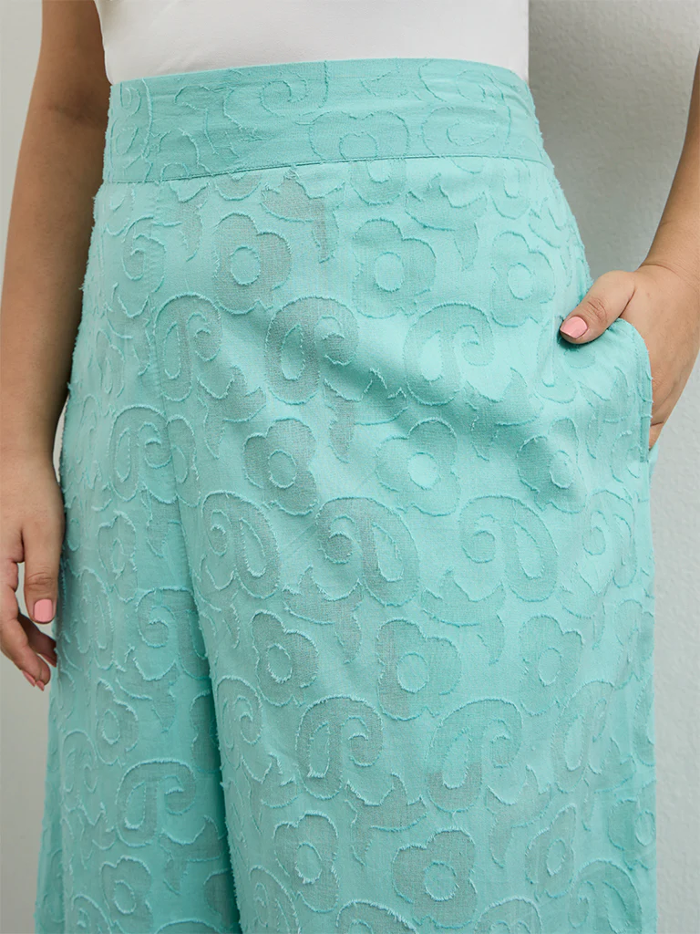Diza Turquoise Paisley Textured Pants - Image 3
