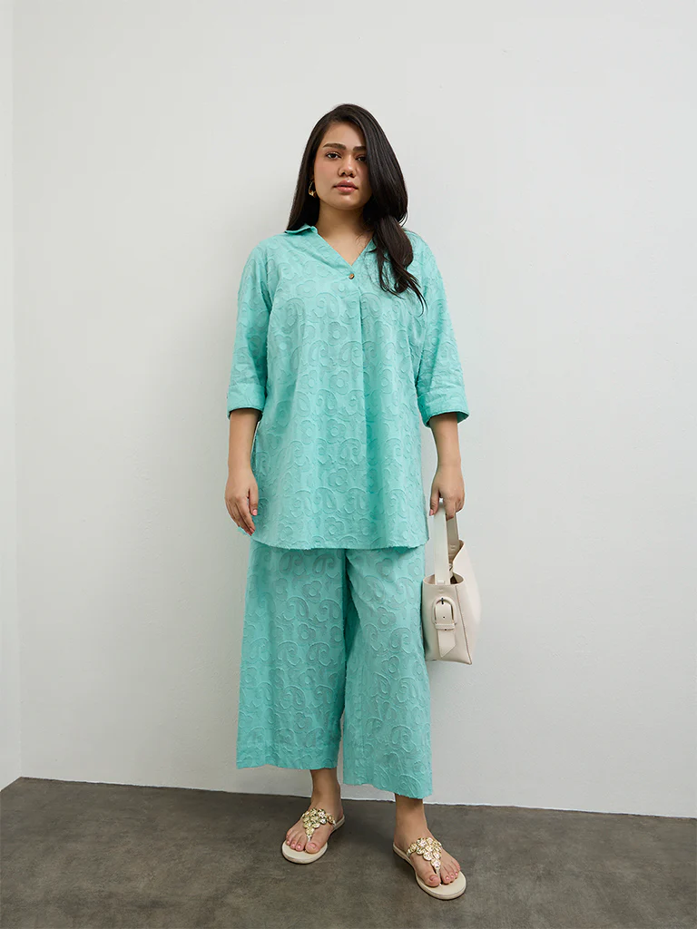 Diza Turquoise Paisley Textured Tunic - Image 2